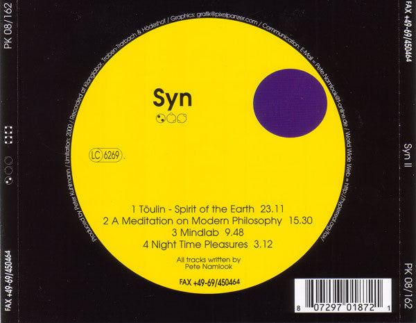 Image of Back Cover of CD - VG+/VG+ - SYN, Syn II (Fax +49-69/450464; PK 08/162, Germany 2002, Limited Edition), ,  - 4156137S