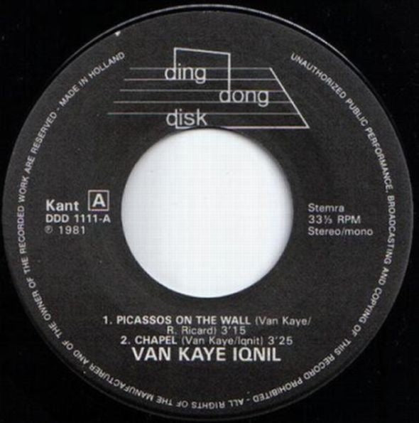 Image of Label Cover of 7" EP - EX/VG+ - VAN KAYE + IGNIT, Picassos On The Wall (Ding Dong Records And Tapes ; DDD 1111, Netherlands 1981, Hand Painted Sleeve), ,  - 4126523E