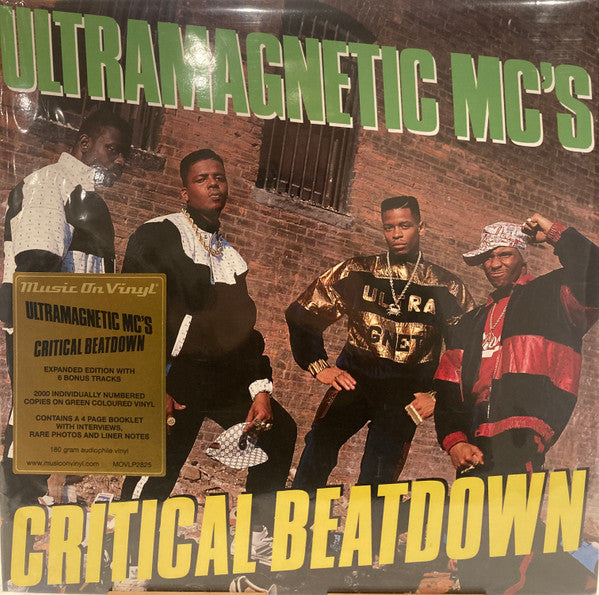 Image of Front Cover of 2xLP - VG+/VG+ - ULTRAMAGNETIC MC'S, Critical Beatdown (Expanded) (Music On Vinyl; MOVLP2825, Europe 2024 Reissue, Booklet & Black Inners, Green Vinyl), Corner bump. In hype stickered plastic outer.,  - 4146252S