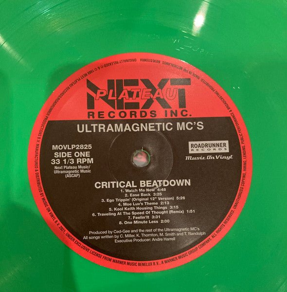 Image of Label Cover of 2xLP - VG+/VG+ - ULTRAMAGNETIC MC'S, Critical Beatdown (Expanded) (Music On Vinyl; MOVLP2825, Europe 2024 Reissue, Booklet & Black Inners, Green Vinyl), Corner bump. In hype stickered plastic outer.,  - 4146252S