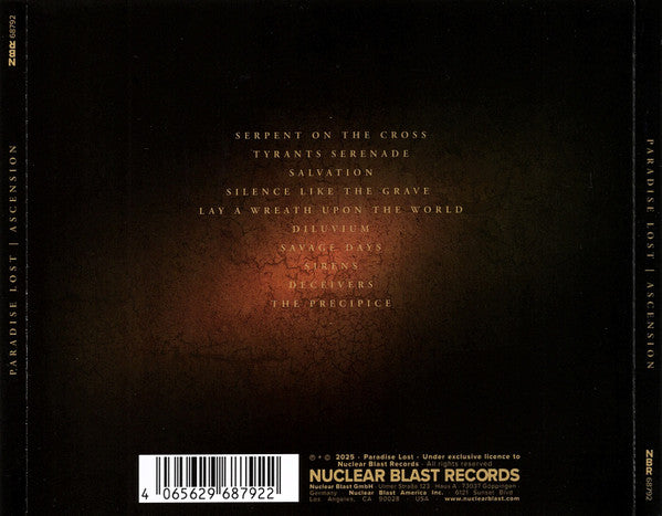 Image of Back Cover of CD - VG/VG+ - PARADISE LOST, Ascension (Nuclear Blast Records; NBR 68792, Europe 2025), Subtle water damage to booklet.,  - 4156138S