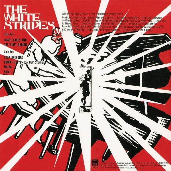 Image of Back Cover of 7" - VG/VG+ - THE WHITE STRIPES, Dead Leaves And The Dirty Ground (Third Man Records; TMR-170, US 2012 Reissue, Picture Sleeve, RSD 2012. Opaque Red Vinyl), ,  - 4116395C