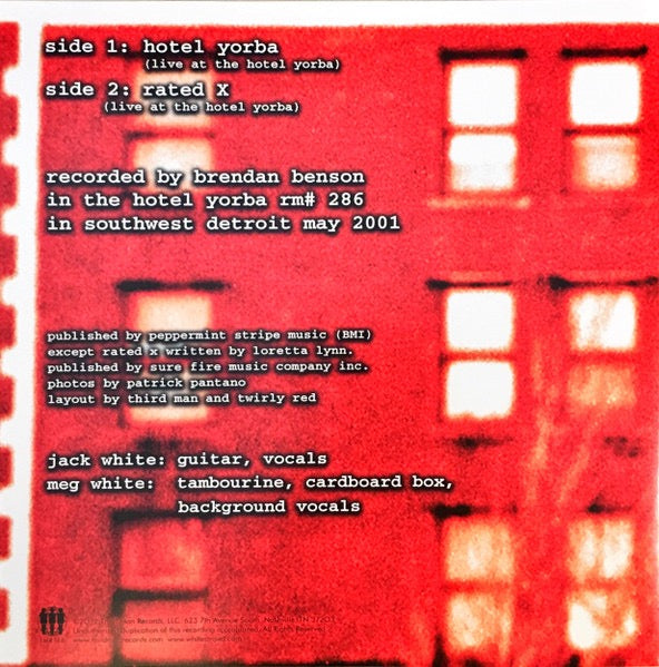 Image of Back Cover of 7" - VG+/VG+ - THE WHITE STRIPES, Hotel Yorba (Third Man Records; TMR-168, US 2012 Reissue, Picture Sleeve, Opaque Red Vinyl), ,  - 4116394C