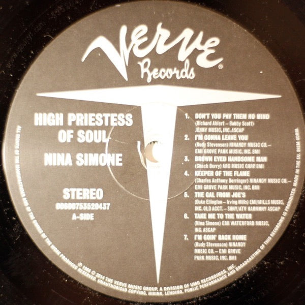 Image of Label Cover of LP - VG+/VG - NINA SIMONE, High Priestess Of Soul (Back To Black; 00600753520437, Europe 2014 Reissue, Download Code), Light marks only,  - 4116404C