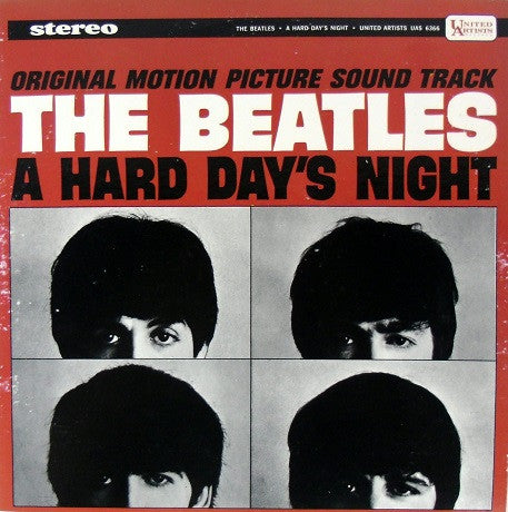 Image of Front Cover of LP - VG/VG - THE BEATLES, A Hard Day's Night (United Artists Records tan labels; UAS 6366, US 1975 Reissue, Pasteback Sleeve, "All Rights Reserved" rim text, A3 misprint "I Cry Instead"), Light marks, foxing on back cover,  - 4146189S