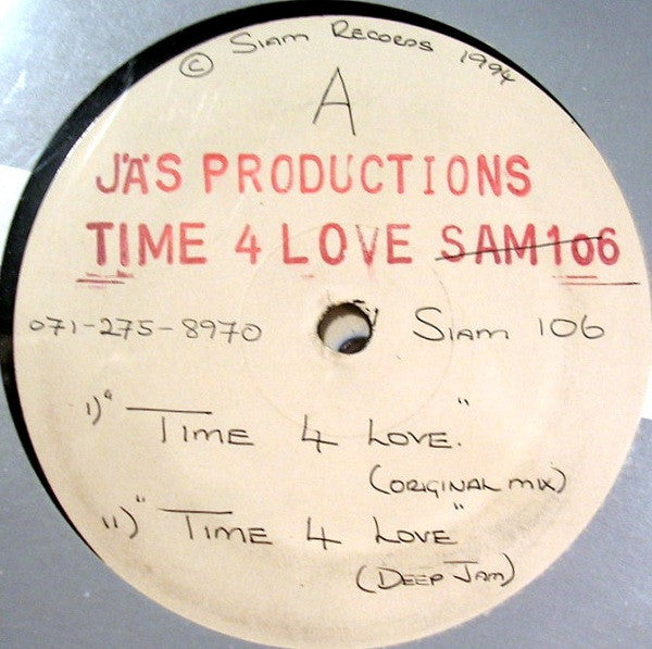 Image of Front Cover of 12" - /VG - J'A'S PRODUCTIONS, Time 4 Love (Siam Records ; SIAM106, UK 1994), light marks both sides. pen on label,  - 4146225S