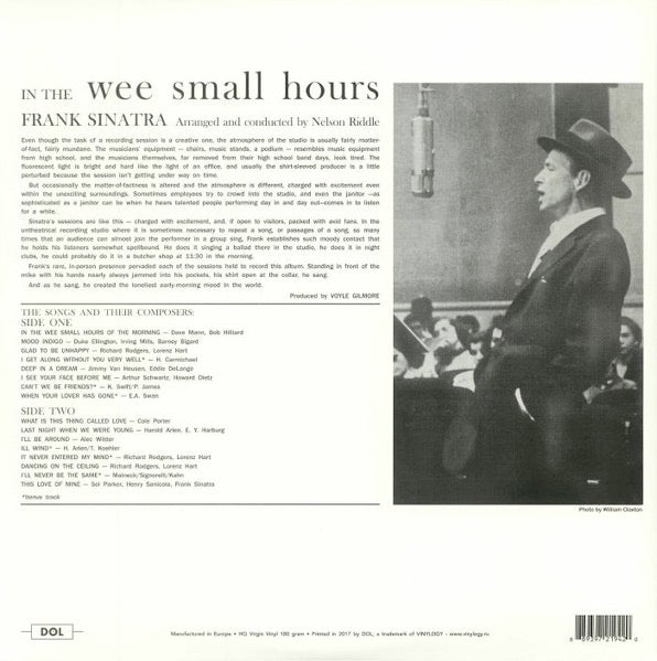 Image of Back Cover of LP - VG+/VG+ - FRANK SINATRA, In The Wee Small Hours (DOL; DOL942HG, Europe 2017 Reissue, Gatefold, 180 Gram Vinyl), ,  - 4146190S