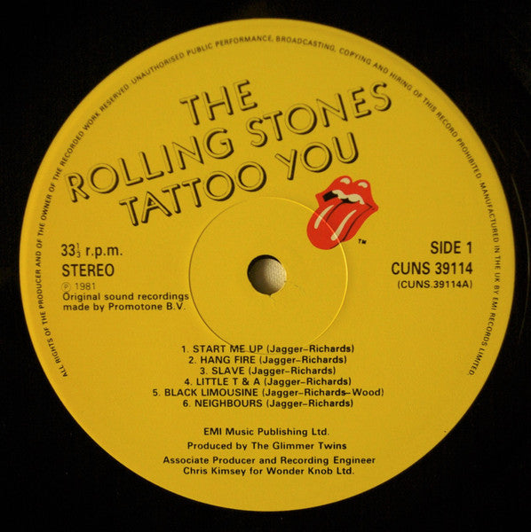 Image of Label Cover of LP - VG/VG - ROLLING STONES, Tattoo You (Rolling Stones Records; CUNS 39114, UK 1981, Inner), ,  - 4146254S