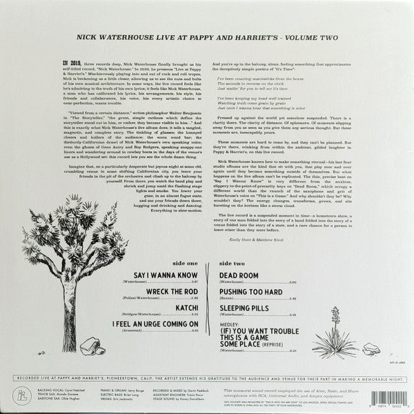 Image of Back Cover of 2xLP - VG+/VG+ - NICK WATERHOUSE, Live At Pappy & Harriet's: In Person From The High Desert - Vol. I & II (Innovative Leisure; IL2075, US 2020, Two Separate Sleeves with Belly-band, Ltd to 1000), ,  - 4146255S