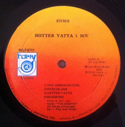 Image of Label Cover of LP - VG/VG - I. ROY*, Hotter Yatta (Harry J Records; HJLP 8711, US 1978), Heavy ringwear on sleeve. WOL. Some light hairlines ,  - 4126532E