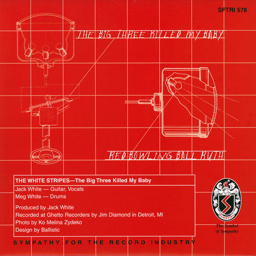 Image of Back Cover of 7" - VG+/VG+ - THE WHITE STRIPES, The Big Three Killed My Baby (Sympathy For The Record Industry; SFTRI 578, US 1999, Fold Over Sleeve, Red Transparent), Very light corner wear,  - 4156146S