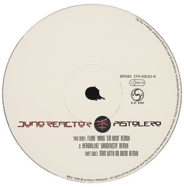 Image of Label Cover of 12" - VG/VG+ - JUNO REACTOR, Pistolero (Blue Room Released; BR083, UK 1999), Only a handful of hairlines. Sleeve has minor edge wear,  - 4126537E