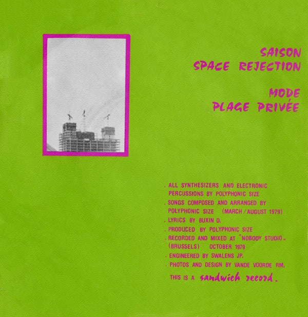 Image of Back Cover of 7" EP - VG/VG+ - POLYPHONIC SIZE, Algorhythmic E.P. (Sandwich Records ; 251079, Belgium 1979, Picture Sleeve), Strong VG+, Ring Wear, Sleeve Creased,  - 4126509E