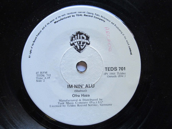 Image of Back Cover of 7" - /VG+ - OFRA HAZA, Im Nin'Alu (WEA ; TEDS 701, Zimbabwe 1988), ,  - 4126507E