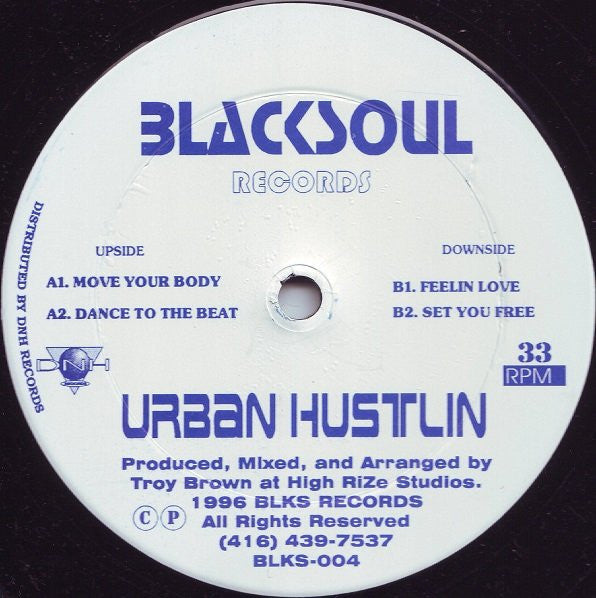 Image of Front Cover of 12" - /G+ - TROY BROWN, Urban Hustlin (Blacksoul Records ; BLKS-004, Canada 1996), one or two large scuffs - superficial, look worse, etc. pen on label,  - 4246039S