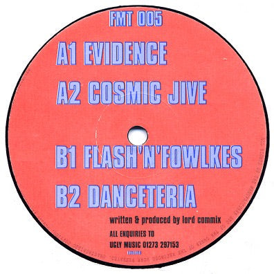 Image of Front Cover of 12" - /VG - LORD COMMIX, Evidence (Future Monument; FMT 005, UK 1997), Light hairlines., A1		EvidenceA2		Cosmic JiveB1		Flash 'N' FowlkesB2		Danceteria - 4216045C