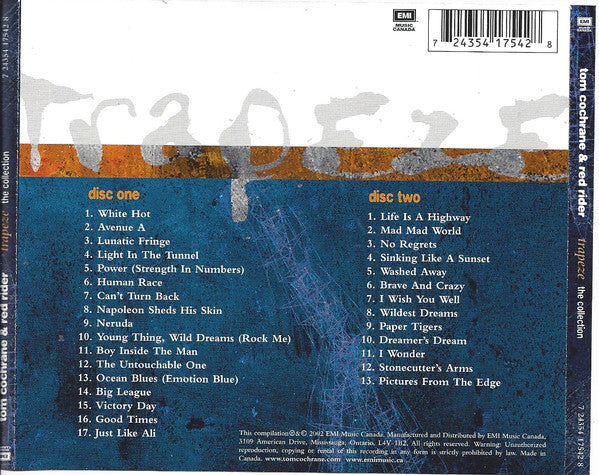 Image of Back Cover of 3xCD - VG+/VG+ - TOM COCHRANE & RED RIDER, Trapeze - The Collection (EMI Music Canada; 7 24354 17542 8, Canada 2002, Double Gatefold), ,  - 4136208E