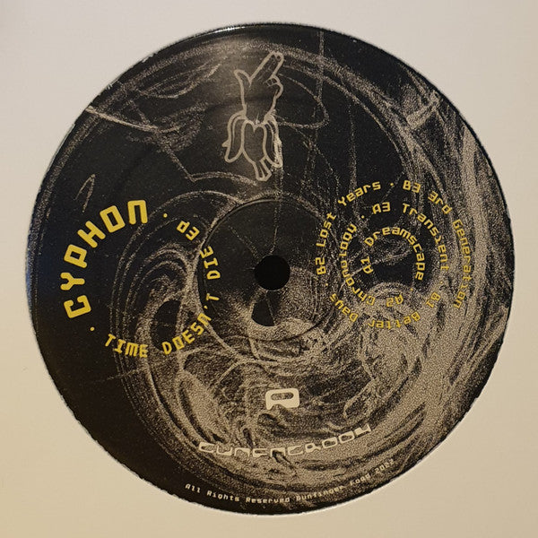 Image of Front Cover of 12" EP - /VG+ - CYPHON, Time Doesn't Die EP (Gunfinger Food; GUNFNGR004, UK 2022, Limited Edition), , Hi-tempo electro/breakbeats on Lex G's Gunfinger Food. 400-copy vinyl only press.A1	Dreamscape	A2	Chronology	A3	Transient	B1	Better Days	B2	Lost Years	B3	3rd Generation - 4316268C