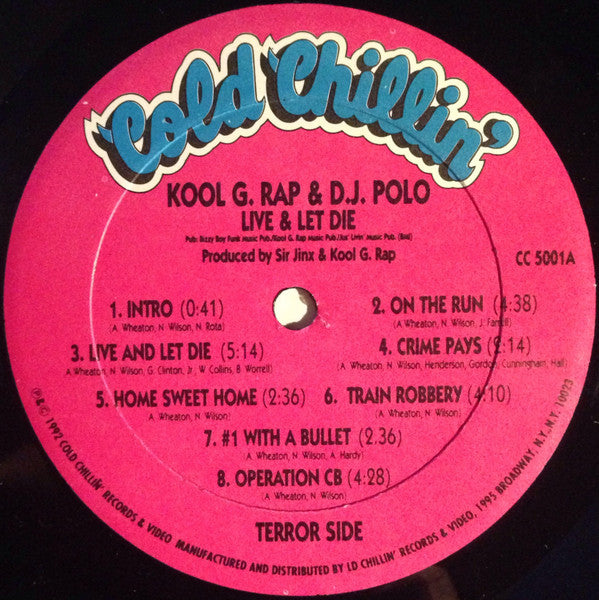 Image of Label Cover of LP - G/G - KOOL G. RAP & DJ POLO, Live And Let Die (Cold Chillin'; CCLP 5001, US 1992), Record marked and scuffed; plays through with some surface noise, the occasional click etc. Sleeve liquid damaged and wavy. Creased and worn at corners; patches of damage on reverse; some residue underneath plastic. Labels have some light damage,  - 3416423C