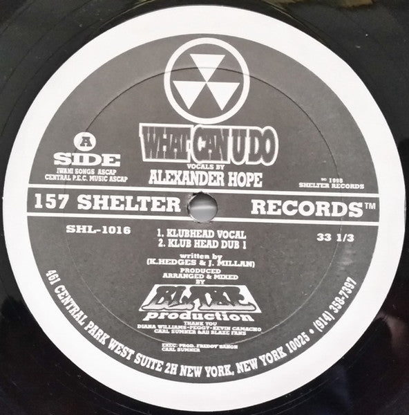 Image of Label Cover of 12" - VG/VG+ - THE MIGHTY BLAZE FEATURING ALEXANDER HOPE, What Can U Do (157 Shelter Records ; SHL-1016, US 1996, Stickered Plain Sleeve), original stickered sleeve - opened shrink,  - 4246047S