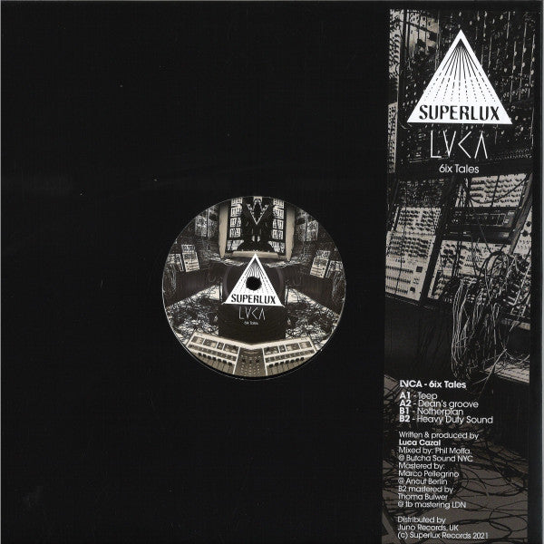 Image of Front Cover of 12" - /VG - LVCA, 6ix Tales (Superlux Records ; SPLX005, UK 2021, Stickered Plain Sleeve), Strong VG, light marks only. No sticker., The 6ix Tales EP was composed by LVCA during a fully immersed, three-month residency at a secretive studio in the centre of Toronto. The opening track, 'Teep' takes us straight into that 2am, underground, dance-floor feeling where all heads are locked into a body-jacking 4:4 journey. Dean�s Groove' is a driving floor stomper, set around a groovy, fast p