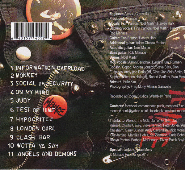 Image of Back Cover of CD - VG+/VG+ - MENACE, Social Insecurity (; none, UK 2018, Digipak, Insert), ,  - 4236008E