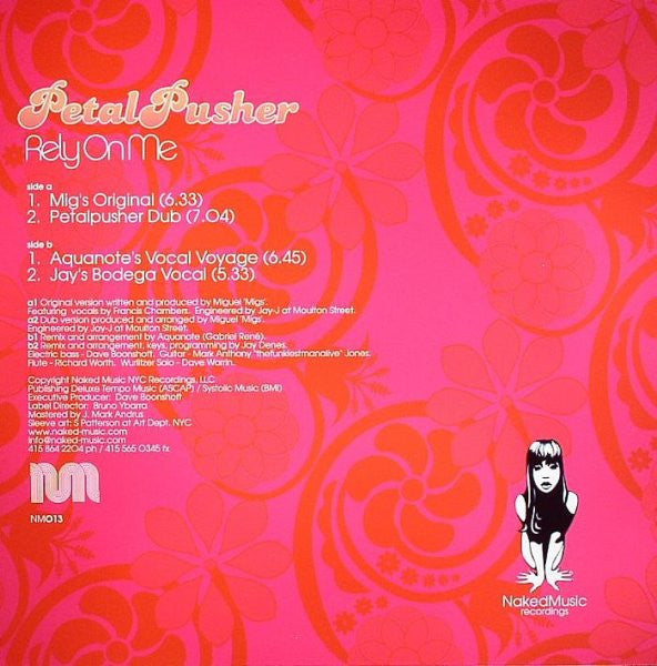 Image of Back Cover of 12" - VG/VG+ - PETALPUSHER, Rely On Me (Naked Music Recordings; NM013, US 2001, Picture Sleeve), opened shrink - light creasing to sleeve,  - 4246058S