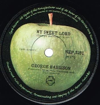 Image of Front Cover of 7" - /VG - GEORGE HARRISON, My Sweet Lord (Apple Records ; NZP.3391, New Zealand 1970, Plain Sleeve), Strong VG,  - 4126505E