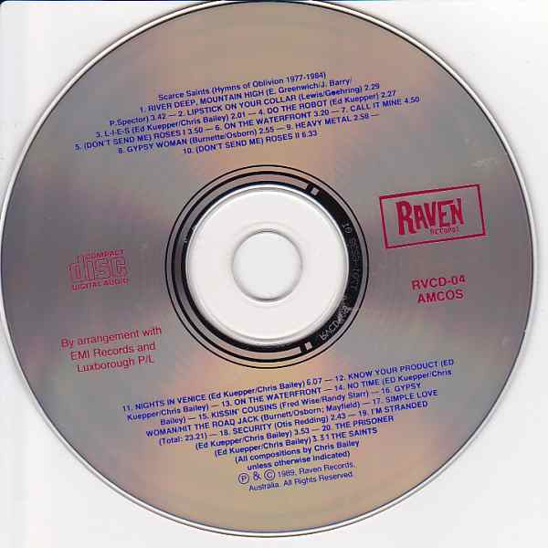 Image of Label Cover of CD - VG+/VG+ - THE SAINTS, Scarce Saints (Hymns Of Oblivion) (1977-1984) (Raven Records; RVCD-04, Australia 1989, Jewel Case), ,  - 4216140C