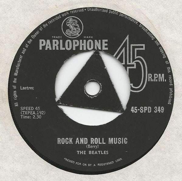 Image of Front Cover of 7" - G+/G - THE BEATLES, Rock And Roll Music / Things We Said Today (Parlophone Tri-Centre; 45-SPD 349, Rhodesia 1964, MISSING CENTRE), MISSING CENTRE, Sleeve Faded Heavily,  - 4126503E