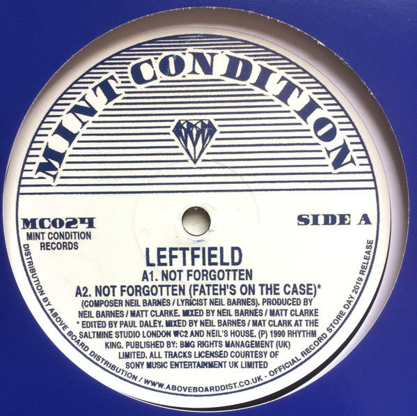 Image of Back Cover of 12" EP - VG/VG - LEFTFIELD, Not Forgotten (Mint Condition; MC024, UK 2019 Reissue, Company Sleeve, Record Store Day), Light creasing to sleeve., A1		Not ForgottenA2		Not Forgotten (Fateh's On The Case)B1		Not Forgotten (Dub)B2		Not Forgotten (Hard Hands Remix) - 4216097C