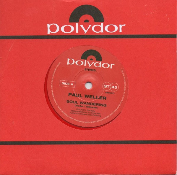 Image of Front Cover of 7" - VG/VG+ - PAUL WELLER, Soul Wandering (Polydor; 5895971, Worldwide 2024, Barcode Stickered Company Sleeve, RSD 2024 Translucent Red Vinyl), Sleeve has light sticker damage & some creases.,  - 4216155C