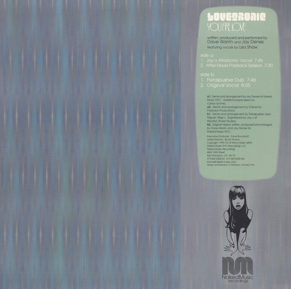 Image of Back Cover of 12" - VG/VG - LOVETRONIC, You Are Love (Naked Music Recordings; NM003, US 1999, Picture Sleeve), Light corner bumps to sleeve, still in unsealed shrink.,  - 4216098C