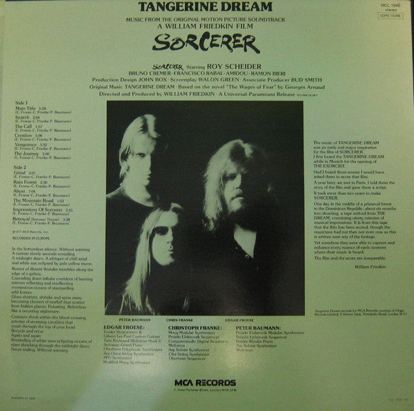 Image of Back Cover of LP - VG/VG+ - TANGERINE DREAM, Sorcerer (MCA Records; MCL 1646, UK 1982), Edge Wear,  - 4246099S