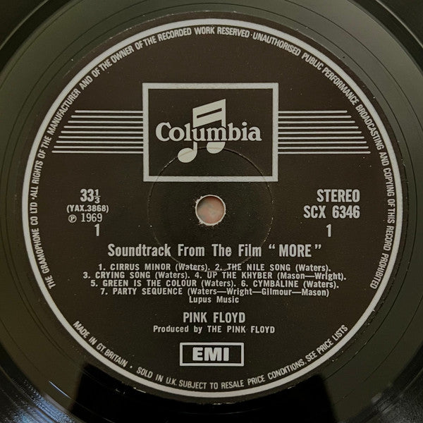 Image of Label Cover of LP - VG/G - PINK FLOYD, Soundtrack From The Film "More" (Columbia; SCX 6346, UK 1969, Flipback Sleeve, Company Inner, First edition of the 1st issue, "Lupus Music" on labels), couple of small feelable scratches,  - 4246023S