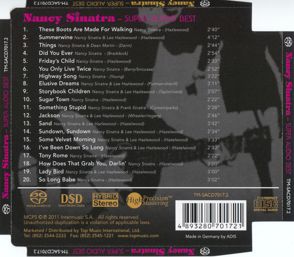 Image of Back Cover of CD - VG+/VG - NANCY SINATRA, Super Audio Best (Top Music International Ltd.; TM-SACD7017.2, Japan 2011, Super Jewel case, SACD Hybrid), with Obi,  - 4236048E
