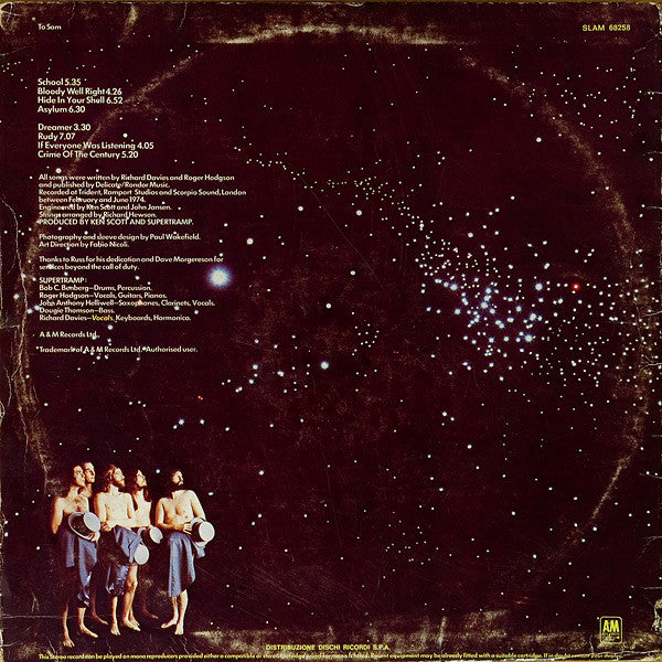 Image of Back Cover of LP - VG/VG - SUPERTRAMP, Crime Of The Century (A&M Records; SLAM 68258, Italy 1975, Inner), ,  - 4246124S