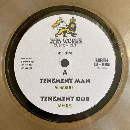 Image of Label Cover of 10" - EX/EX - ALBAROOT, Tenement Man / �Fit� Side (Jah Works; , Netherlands 2026, Stickered brown Card Sleeve, Transparent Lathe Cut / Limited Edition), ,  - 4216221C