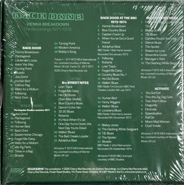 Image of Back Cover of 5xCD - VG+/VG+ - BACK DOOR, Vienna Breakdown - The Recordings 1971 - 1976 (Esoteric Recordings; ECLEC52915, UK 2025, Box Set, Booklet), ,  - 4236052E