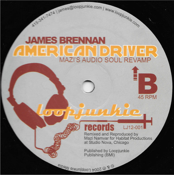 Image of Back Cover of 12" - /VG+ - JAMES BRENNAN, American Driver (Loopjunkie Records; LJ12-001, US 2004), one or two whispy hairlines - still VG+,  - 4246066S