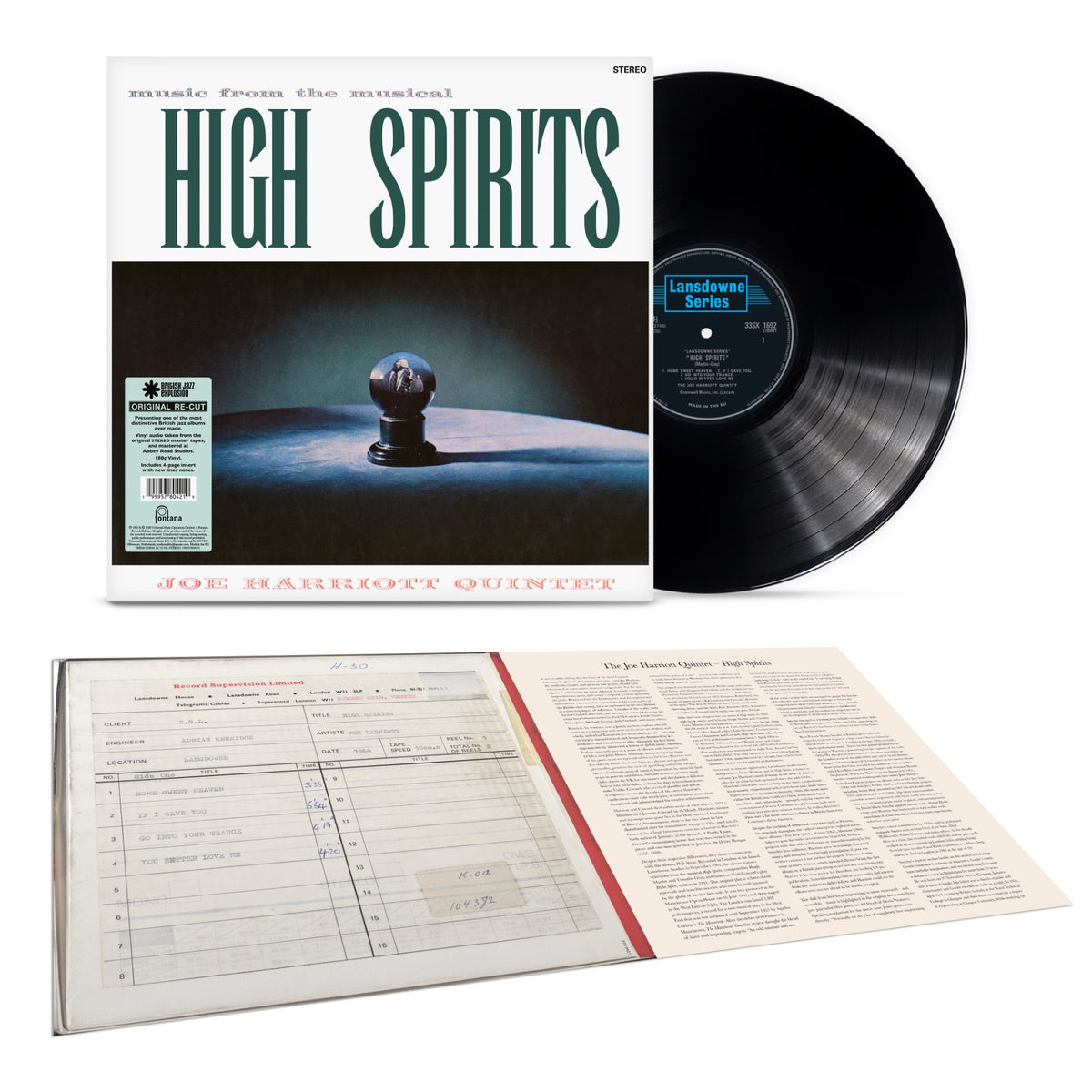 Image of Back Cover of LP - NEW/NEW - THE JOE HARRIOTT QUINTET, High Spirits (British Jazz Explosion) (Fontana; 5780421, Europe 2026 Reissue, Insert, Black Vinyl), , Available on vinyl for the first time in over 60 years, Mastered from the original stereo analogue tapes. Package includes images of the original master tapes and new sleeve notes written by noted author, Tony Higgins, Executive Producer for Decca's 'British Jazz Explosion' series. This new edition was mastered at Abbey Road using high definiti