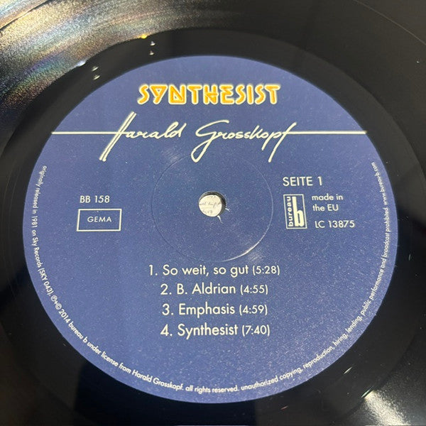 Image of Label Cover of LP - VG+/VG - HARALD GROSSKOPF, Synthesist (Bureau B; BB 158, Germany 2014 Reissue, Inner), A few light hairlines.,  - 4226038E