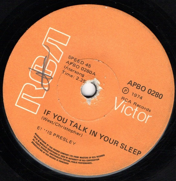 Image of Front Cover of 7" - /VG - ELVIS PRESLEY, If You Talk In Your Sleep / Help Me (RCA Victor ; APBO 0280, South Africa 1974), Strong VG,  - 4126493E
