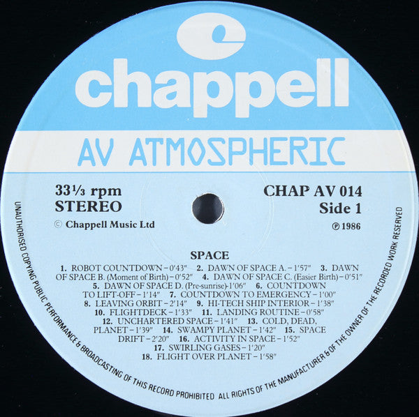 Image of Label Cover of LP - VG/VG+ - NIGEL BATES, Space (Chappell; CHAP AV 014, UK 1986), Stickered Sleeve,  - 4246160S