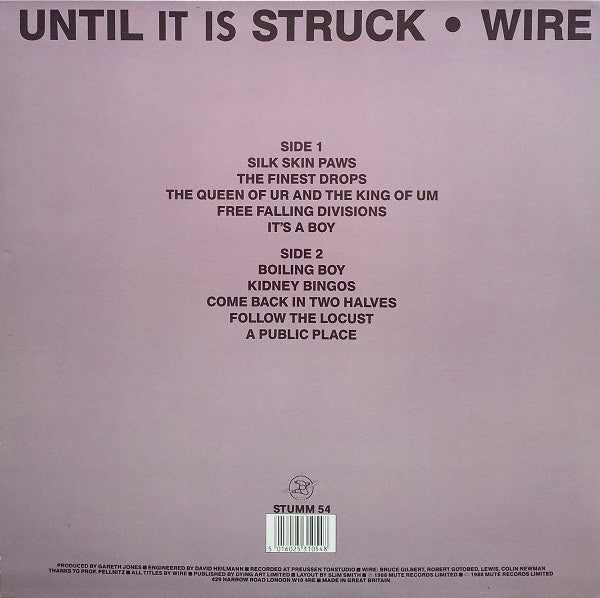 Image of Back Cover of LP - VG/VG+ - WIRE, A Bell Is A Cup Until It Is Struck (Mute; STUMM 54, UK 1988, White Label), White label LP in actual UK release LP sleeve. ,  - 4226048E
