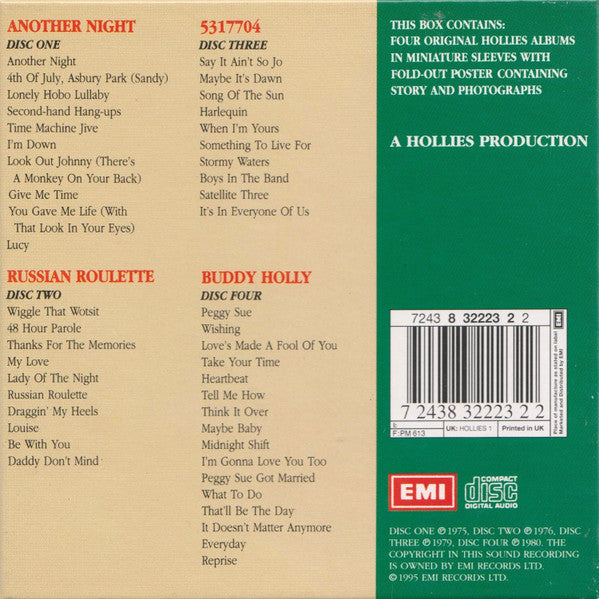 Image of Back Cover of 4xCD - VG+/VG+ - THE HOLLIES, Four Hollies Originals (EMI; 7243 8 32223 2 2, UK 1995, Box Set, 4 Inners, Poster), ,  - 4236060E