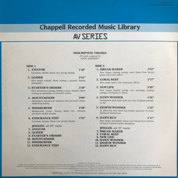 Image of Back Cover of LP - VG/VG+ - NICK SARGENT, Descriptive Themes (Chappell; CHAP AV 004, UK 1985), ,  - 4246161S