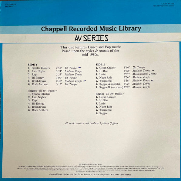 Image of Back Cover of LP - VG+/VG+ - STEVE JEFFRIES, Dance And Pop (Chappell; CHAP AV 008, UK 1986), ,  - 4246162S