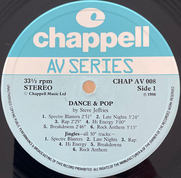 Image of Label Cover of LP - VG+/VG+ - STEVE JEFFRIES, Dance And Pop (Chappell; CHAP AV 008, UK 1986), ,  - 4246162S