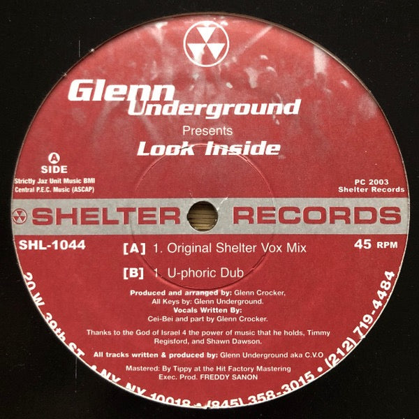 Image of Front Cover of 12" - /VG+ - GLENN UNDERGROUND, Look Inside (Shelter Records; SHL-1044, US 2003), , A		Look Inside (Original Shelter Vox Mix)		Look Inside (U-phoric Dub) - 4216201C
